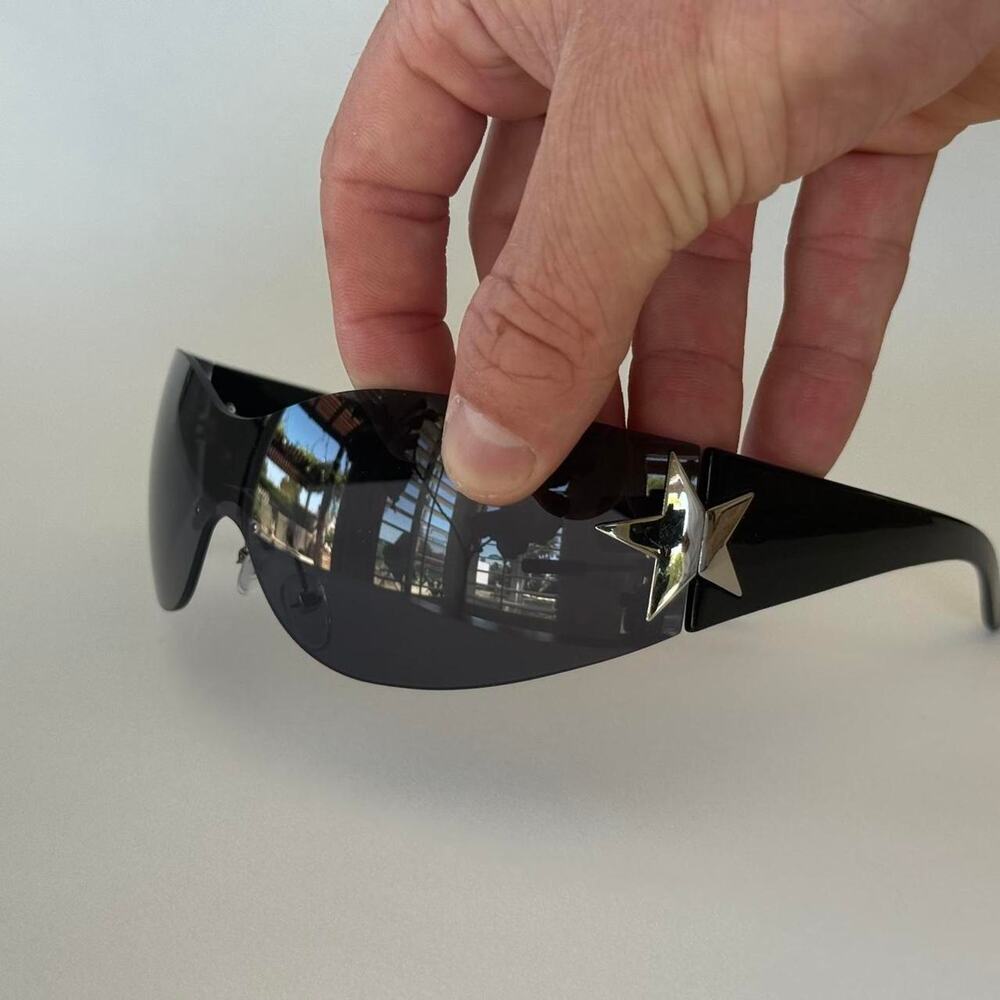 Y2K Black Silver Star Shaped Sunglasses Unisex Statement UVA UVB Protection New